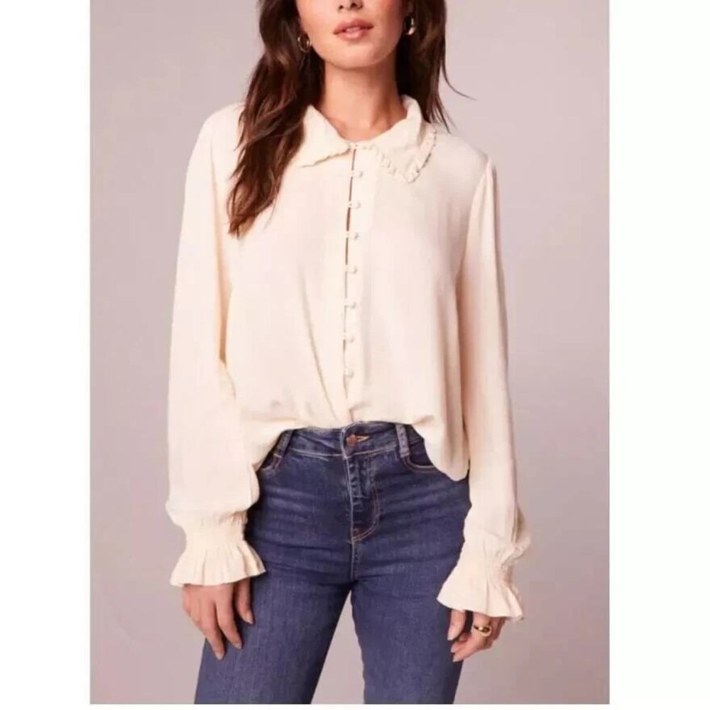 Band of the Free Womens Denise Cream Long Sleeve Button Down Shirt Size Medium